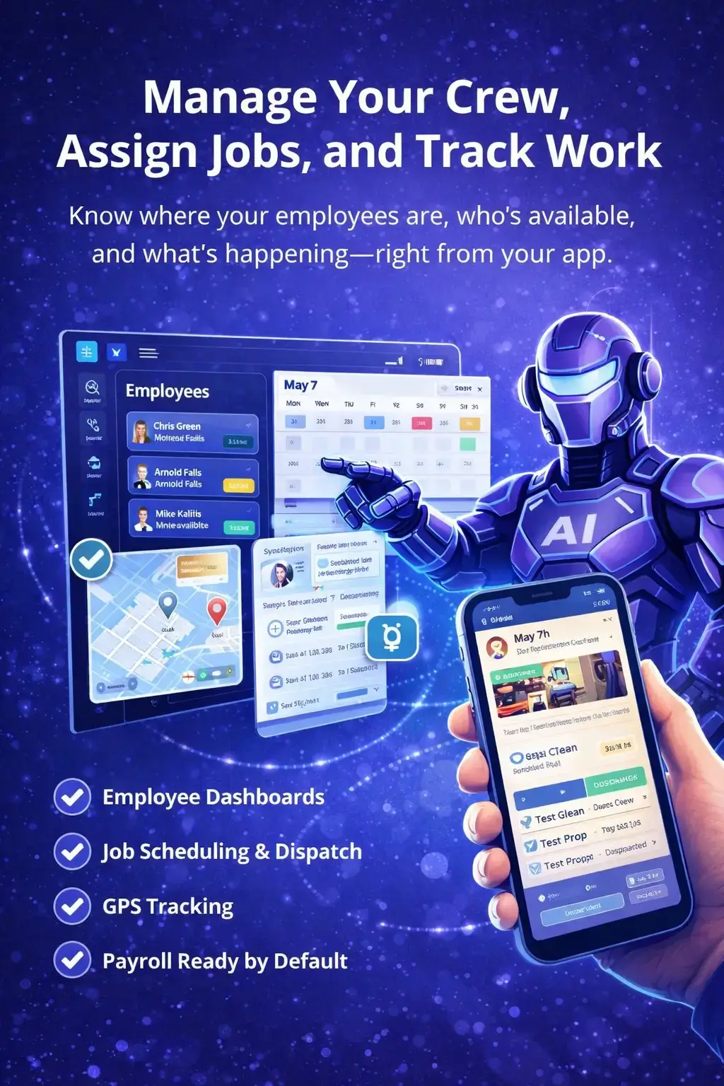 Mobile time tracking app for field crews with GPS logging and job-linked clock-in system