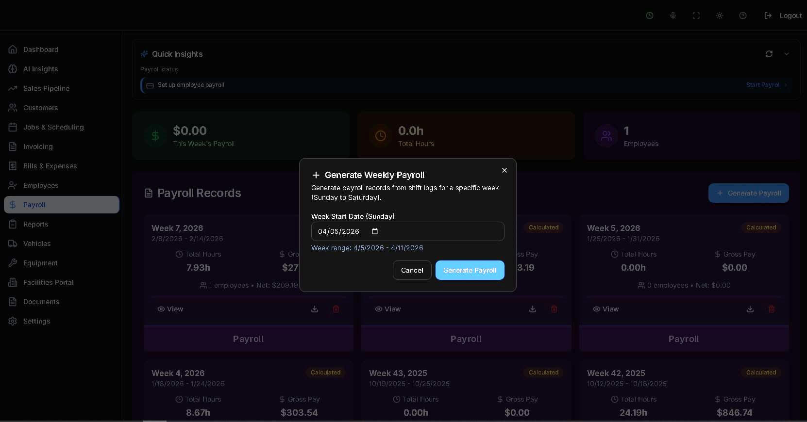 MyCCSApp Automated Payroll Report showing calculated hours and pay rates