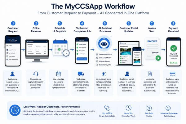 Branded consumer dashboard workflow displaying a clean repository of high resolution before and after photos paired with AI technician notes