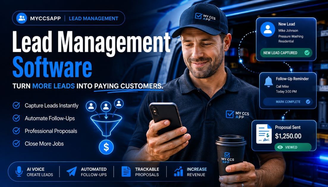 Beyond Word of Mouth Lead Management Lead management software dashboard for service businesses showing lead tracking, follow-up reminders, proposal management, sales pipeline visibility, customer conversion stages, and revenue forecasting tools.
